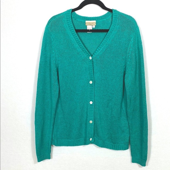 Coldwater Creek 100% Tuassah Silk Turquoise Button-Up Cardigan size large - Picture 1 of 9